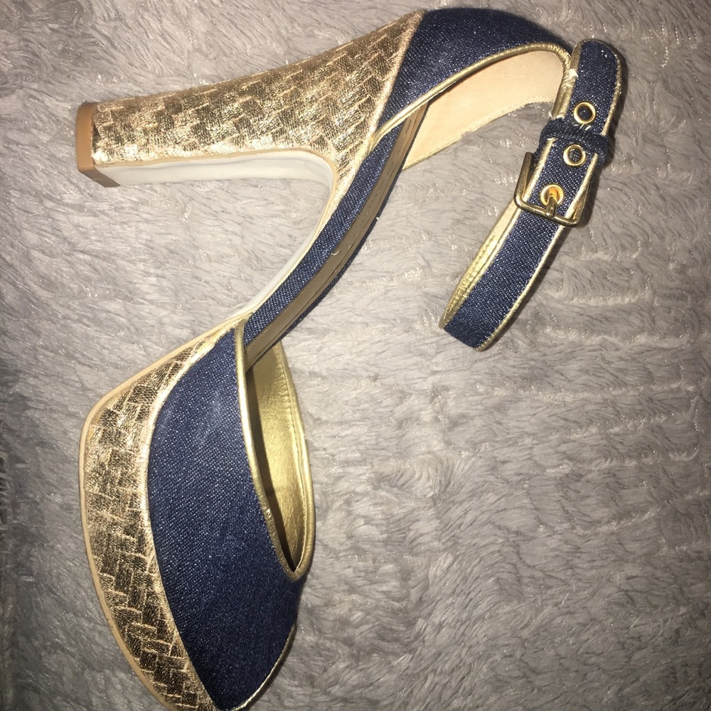 BCBG denim heels